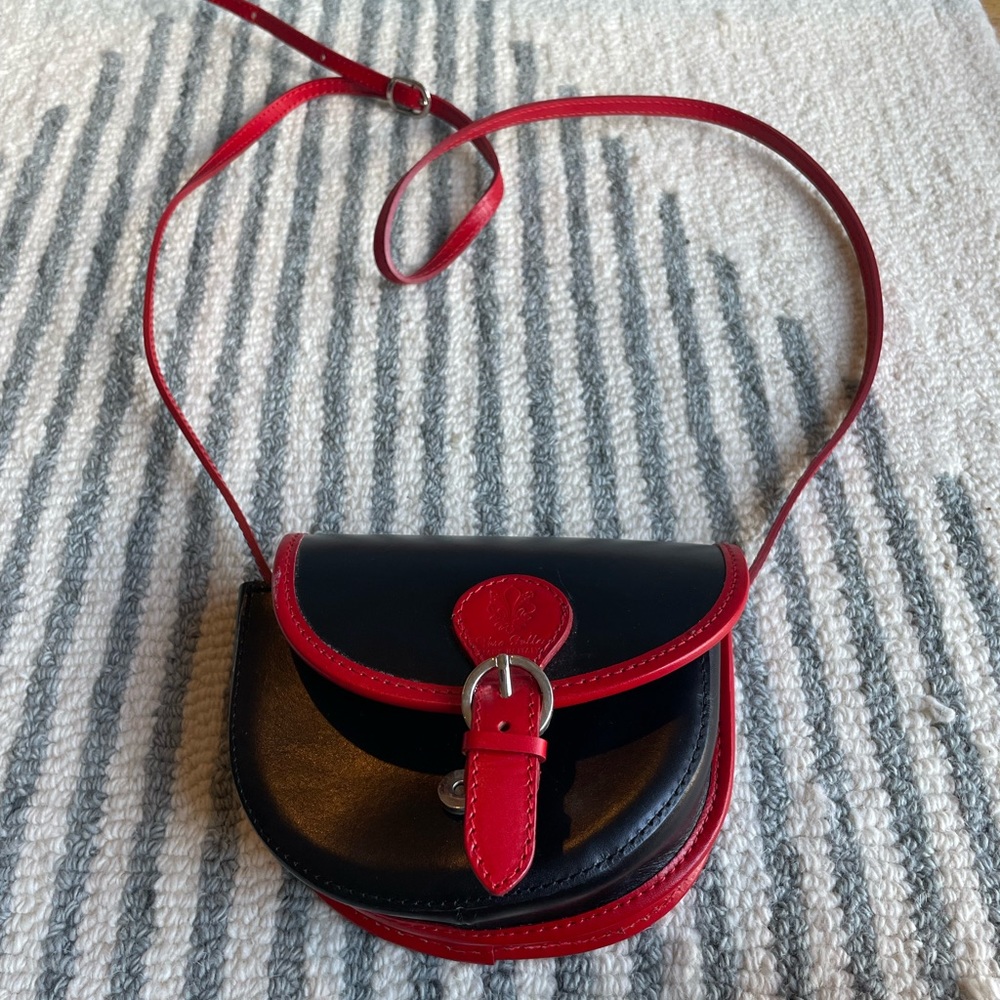 Genuine Leather Black and Red Crossbody Bag